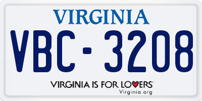 VA license plate VBC3208