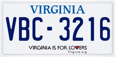 VA license plate VBC3216
