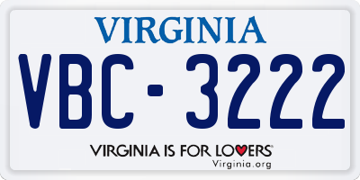 VA license plate VBC3222