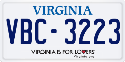 VA license plate VBC3223