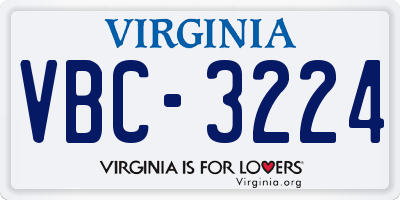 VA license plate VBC3224