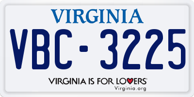 VA license plate VBC3225