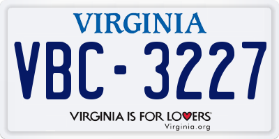VA license plate VBC3227