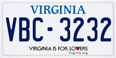VA license plate VBC3232