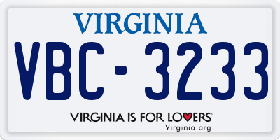 VA license plate VBC3233