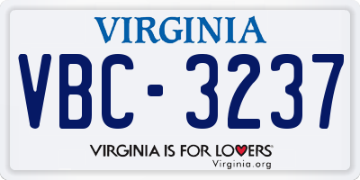 VA license plate VBC3237