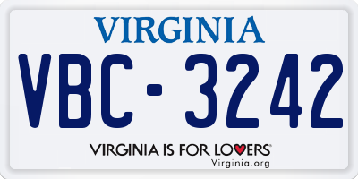 VA license plate VBC3242