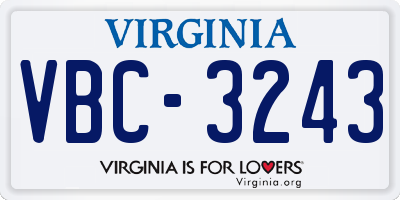 VA license plate VBC3243