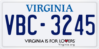 VA license plate VBC3245