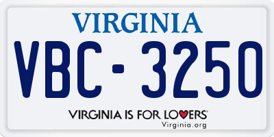 VA license plate VBC3250