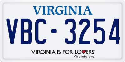 VA license plate VBC3254