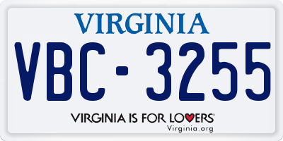 VA license plate VBC3255