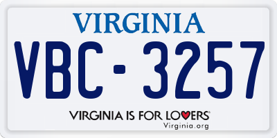 VA license plate VBC3257