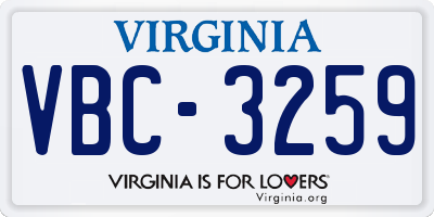 VA license plate VBC3259