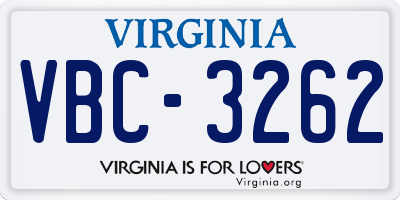 VA license plate VBC3262