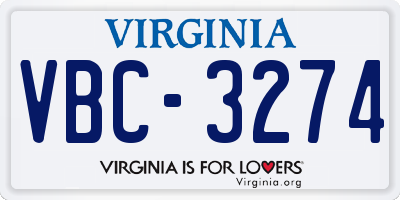VA license plate VBC3274