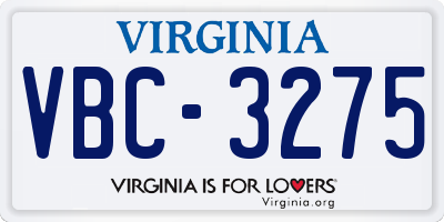 VA license plate VBC3275