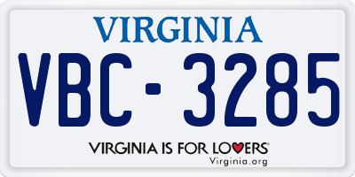 VA license plate VBC3285