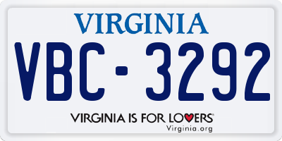 VA license plate VBC3292