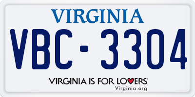 VA license plate VBC3304
