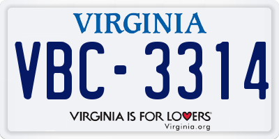 VA license plate VBC3314