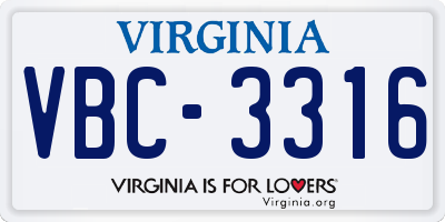 VA license plate VBC3316
