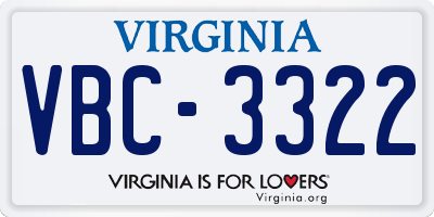 VA license plate VBC3322