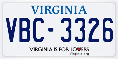 VA license plate VBC3326