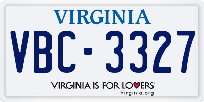 VA license plate VBC3327