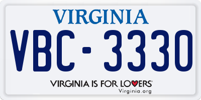 VA license plate VBC3330