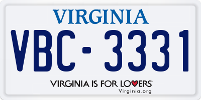 VA license plate VBC3331