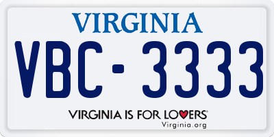 VA license plate VBC3333