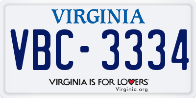 VA license plate VBC3334