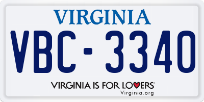 VA license plate VBC3340