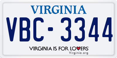 VA license plate VBC3344