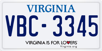 VA license plate VBC3345