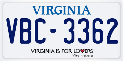 VA license plate VBC3362