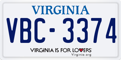 VA license plate VBC3374