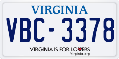 VA license plate VBC3378