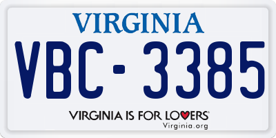 VA license plate VBC3385