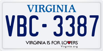 VA license plate VBC3387