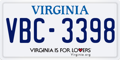 VA license plate VBC3398