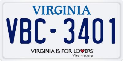 VA license plate VBC3401