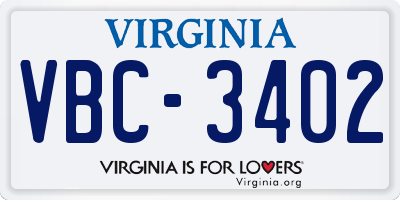 VA license plate VBC3402