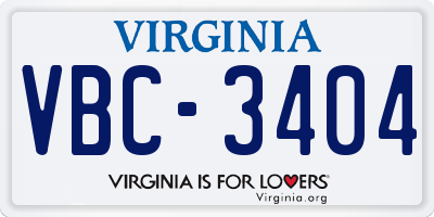 VA license plate VBC3404