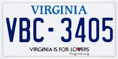 VA license plate VBC3405