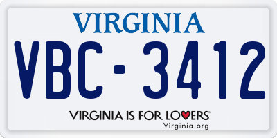 VA license plate VBC3412