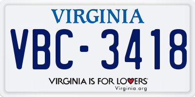 VA license plate VBC3418