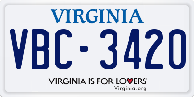 VA license plate VBC3420