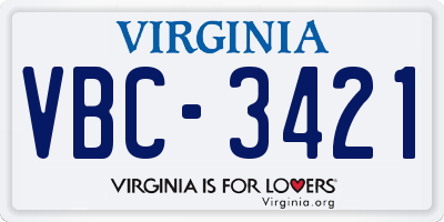 VA license plate VBC3421